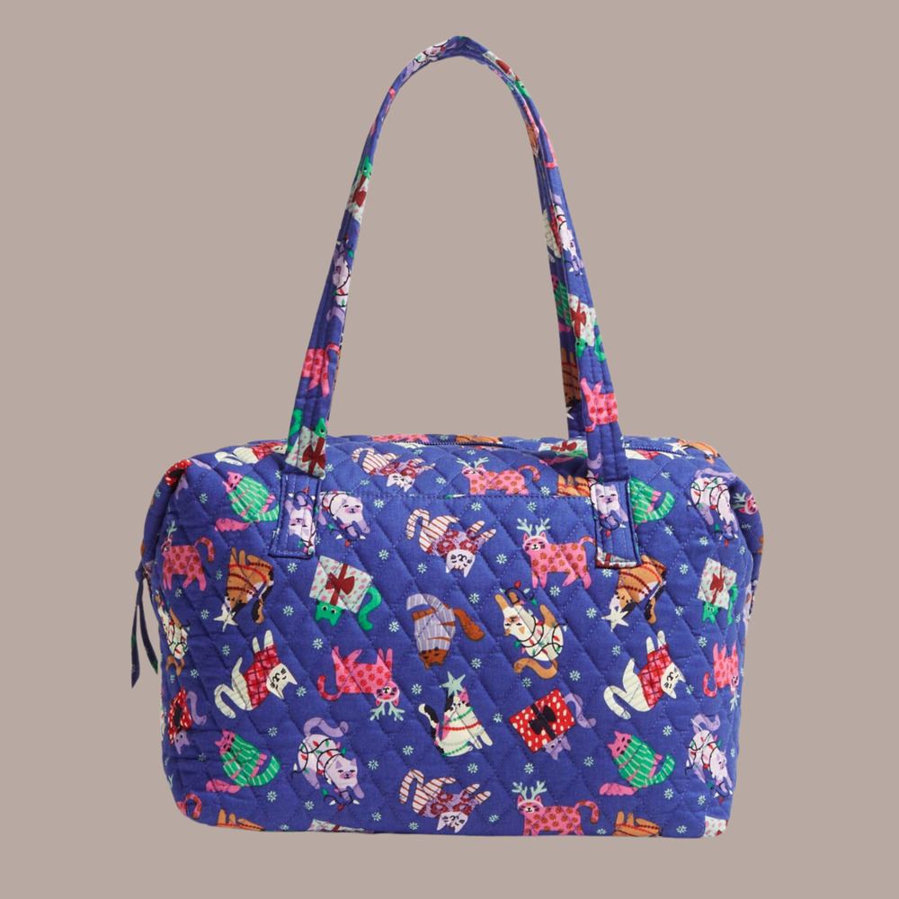 New Vera Bradley CATNIP CHRISTMAS Slouchy Satchel Quilted Cotton Shoulder Bag